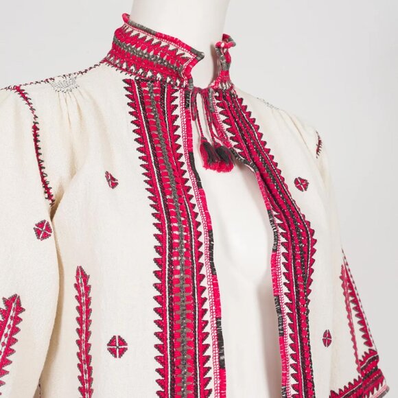 Jackets & Blazers - Vintage Folk Red Embroidered Cream Cotton Eastern European Jacket